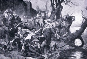 Guerreros de Sviatoslav en la masacre bajo los muros de Drster (Durostorus), ilustración de Hitos en la Historia Europea publicada por Gresham Publishing Co, c.1920 de Henryk Siemiradzki