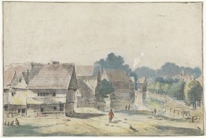 Vista de un pueblo con casas de entramado de madera. de Hendrik Spilman