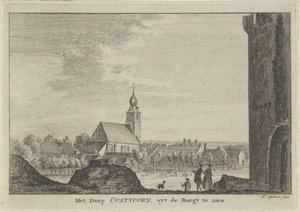 Vista de Oostvoorne El Dorp Oostvoorn, visto desde el Burgt (título sobre el objeto)