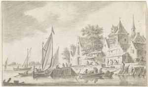 Vista de un pueblo junto a un río. de Hendrik Spilman