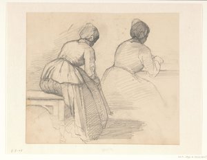 Dos estudios de una mujer sentada, vista desde atrás de Hendrik Valkenburg