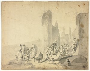 Escena portuaria con varias figuras de Hendrik Verschuring