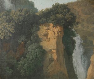 Acantilados con una cascada en Italia, quizás en Tivoli de Hendrik Voogd (attributed to)