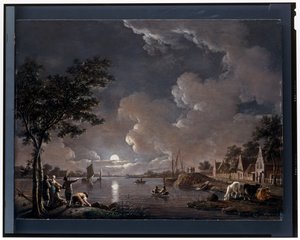 Paisaje fluvial a la luz de la luna