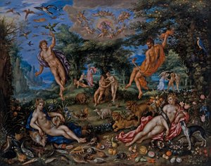 Los cuatro elementos, con escenas de Gensis Beyond de Hendrik de & Alsloot Denis van (c.1573 1625/26) Clerck