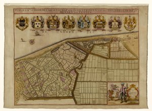 Mapa del dique de Hondsbossche y de las dunas cerca de Petten
Dykgraaf en hoogheemraetschap der Zeeweeringen van den Hondsbossche y Duynen tot Petten (título en el objeto) de Hendrik de Leth
