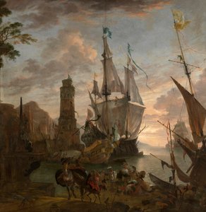 Oriental Seaport (óleo sobre lienzo) de Hendrik van Minderhout