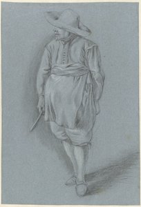 Hombre vestido del siglo XVII con sombrero, delantal y cuchillo. de Hendrik van Velthoven (attributed to)