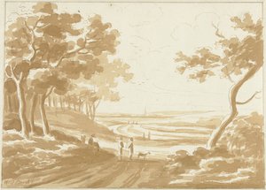 Paisaje con un camino por el que la gente camina de Hendrik van der Burgh