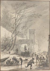 Patinadores Fuera de una Muralla de la Ciudad de Hendrik van der Straaten