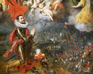 Don Álvaro de Bazán dando gracias tras la victoria sobre los turcos en 1580, pintura de Hendrick van Balen (1575-1632)