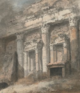 Fachada de un templo romano en ruinas (?), con columnas y portada de Heneage Finch fourth Earl of Aylesford