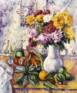 Crisantemos y frutas de Henri Charles Manguin