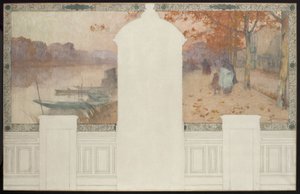 Boceto para el Ayuntamiento de Asnières: Otoño, el Sena en Asnières, hacia 1900 (óleo sobre tinta sobre lienzo) de Henri Gaston Darien