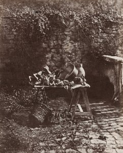 Naturaleza muerta: Olla, jarra y verduras sobre una mesa de caballete, c. 1852 (foto)