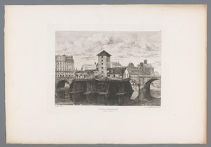 Vista del Puente de Notre-Dame
La pompe du Pont Notre-Dame (título en el objeto)
Grabados franceses de 1875 (título de la serie)
L