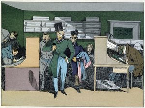12 del mediodía: llegada del Sr. Jefe de División, trabajo obligatorio - en "Administrative morals" de Henri Monnier de Henri Bonaventure Monnier