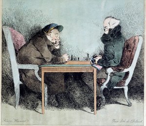 Jugadores de ajedrez Grabado de Henry Monnier (1805-1877) de Henri Bonaventure Monnier