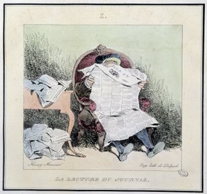 La lectura del periódico - en "Esquisses parisiennes" por Henri Monnier, ed. Delpech, París de Henri Bonaventure Monnier
