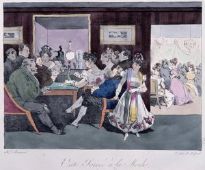 Una soirée a la moda - en "Esquisses Parisiennes" de Henri Monnier, ed. Delpech, París