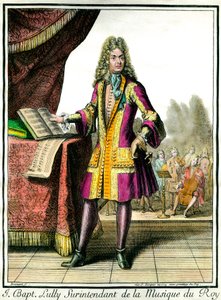 Retrato de pie de Jean Baptiste Lully (Giovanni Battista Lulli) (1632-1687) Superintendente de la Música del Rey. Grabado por Henri Bonnart (1642-1711) de Henri Bonnart