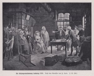 Arresto del Rey Luis XVI de Francia y su familia en Varennes mientras intentaban escapar después de la Revolución Francesa de Henri Cain