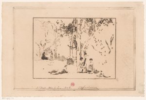 Mujeres que hacen música bajo un árbol de Henri Charles Guérard (signed by artist)