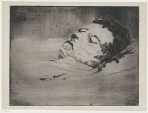 Retrato de un hombre no identificado en su lecho de muerte de Henri Charles Guérard (signed by artist)