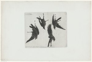 Cuatro cuervos muertos colgando de una pared de Henri Charles Guérard (signed by artist)