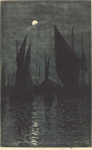 Luz de luna en el puerto de Dieppe de Henri Charles Guérard