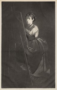 mujer joven en un caballete