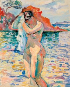 Una bañista se seca el cabello en el mar de Henri Charles Manguin