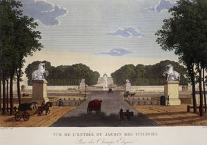 Entrada del Jardín de las Tuileries vista de los Campos Elíseos, circa 1820 - en "Vues de Paris" de Henri Courvoisier Voisin