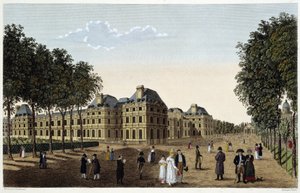 Jardín y Palacio de Luxemburgo visto desde la terraza del pequeño Luxemburgo. Grabado por Courvoisier de Henri Courvoisier Voisin