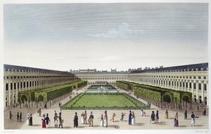Vista de los jardines del Palais Royal, vista desde las Galerías de Bois, grabado por Aubert Fils, c.1815-20