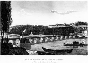 Vista del castillo y el puente de Saint-Cloud - dibujo de Courvoisier de Henri Courvoisier Voisin
