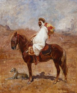 Un árabe en un caballo en un paisaje desértico de Henri Emilien Rousseau
