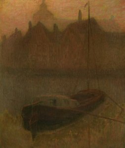 Barco en el canal (mañana) (óleo sobre lienzo) de Henri Eugene Augustin Le Sidaner
