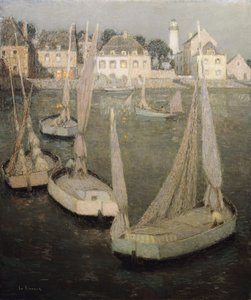 Puerto bretón a la luz de la luna de Henri Eugene Augustin Le Sidaner