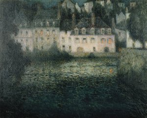 Casa en el río a la luz de la luna, Quimperle de Henri Eugene Augustin Le Sidaner