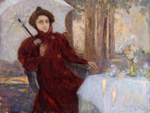 Mujer con una sombrilla de Henri Eugene Augustin Le Sidaner