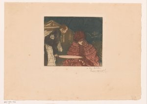 Mujer en una terraza con camarero de Henri Evenepoel (signed by artist)