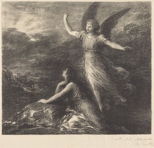 Debut de «El paraíso y la peri» (2.ª plancha) de Henri Fantin-Latour