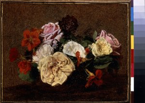 Rosas y capuchinas en un jarrón. Pintura de Henri Fantin-Latour (Fantin Latour de Ignace Henri Jean Fantin Latour