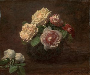 Rosas en un cuenco de Ignace Henri Jean Fantin Latour