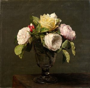 Rosas en un vaso de pie de Ignace Henri Jean Fantin Latour