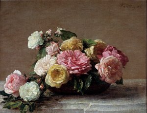 Rosas en una taza de Ignace Henri Jean Fantin Latour