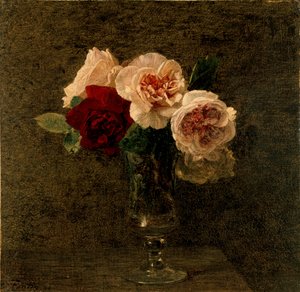 Naturaleza Muerta: Rosas Rosadas y Rojas de Ignace Henri Jean Fantin Latour