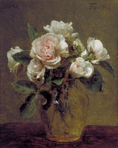 Rosas blancas en un jarrón de cristal, 1875