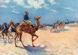 Campañas del Sáhara (1882-1902) "Fusileros argelinos del coronel Eu en los alrededores de In Salah, en el Sáhara argelino.